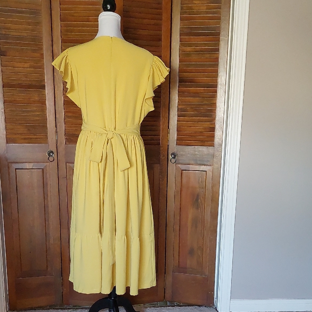Rachel Parcell Marigold Yellow Serene Midi Ruffle Dress Sz L - Picture 8 of 17